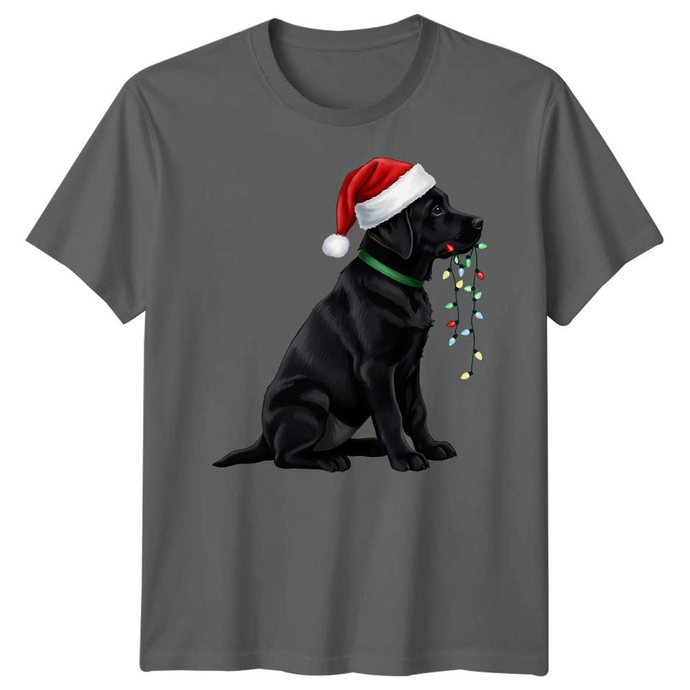 Black Labrador Dog Christmas Holidays Unisexs Unisexs Graphic Tee Santa Hat Lights