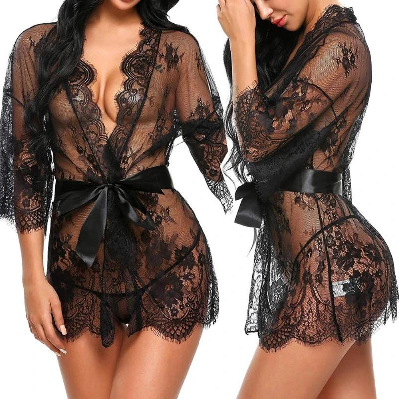 Sexy Lingerie Hot Female Lace Sleepwear Erotic Costumes Wedding Sexiest Nighties Women Babydolls Transparent Sex Suspender Dress