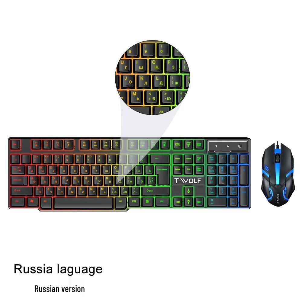 T-WOLF TF200 Gaming Keyboard & Mouse Set - Spanish/Russian Layout, USB Wired, Floating Design.