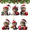 Acrylic Christmas Cat Pendant  Holiday Design with Christmas Hat for Christmas Tree Car Rearview Mirror Home Party Holiday Decor