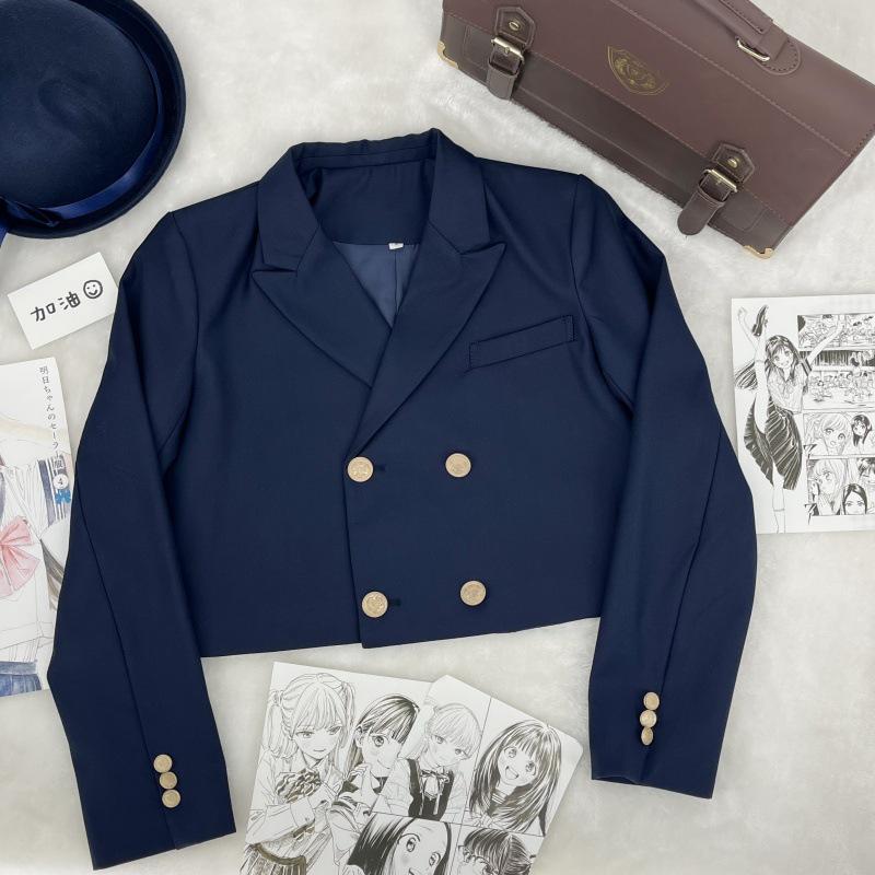 

Navy Blue Short Double-Breasted Japanese JK School Uniform Blazer for Women 2XL