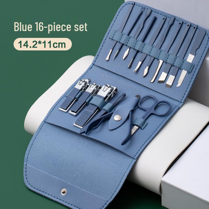 Tragbares 16-teiliges Schönheitsset: Nagelknipser, Feilen, Maniküre-Zange, Pediküre-Messer, Ohrenschmalz-Entferner, Nagelhautschieber