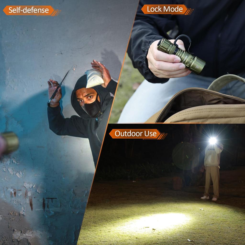 Wurkkos TD07 Tactical Rechargeable 1300 High Lumens EDC IP68 6 Lighting Flash Light for Emergency Camping Flashlight, USB-C Flashlight, Flashlight,