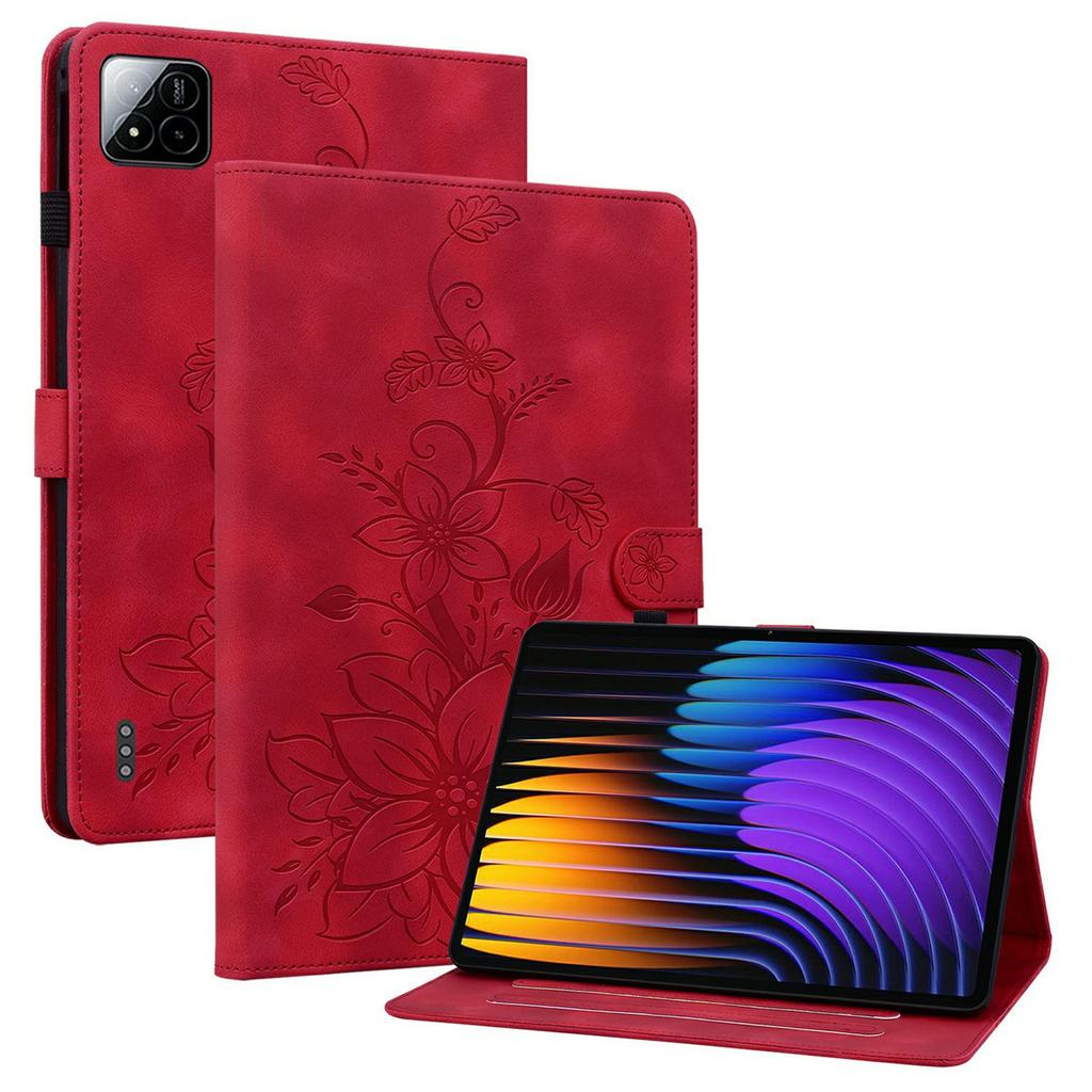 For Xiaomi Poco Pad X1/Pad 8 Pro/Pad 8/Pad 7 Pro/Pad 7 Case Lily Flower Imprint Card Slots Leather Tablet Cover