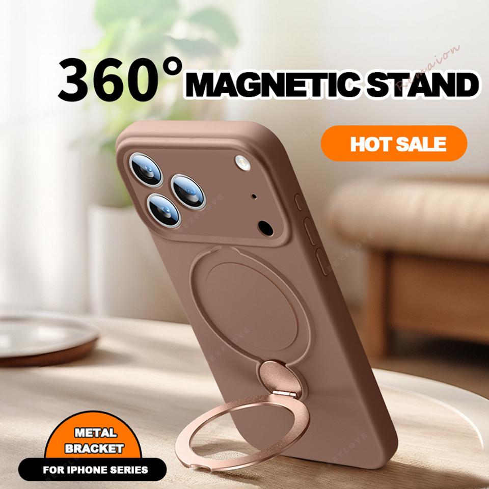 

Чехол-подставка из жидкого силикона с магнитным креплением для iPhone 17 13 14 15 16 Pro Max Air Plus Magsafe Защитная крышка For iPhone 16