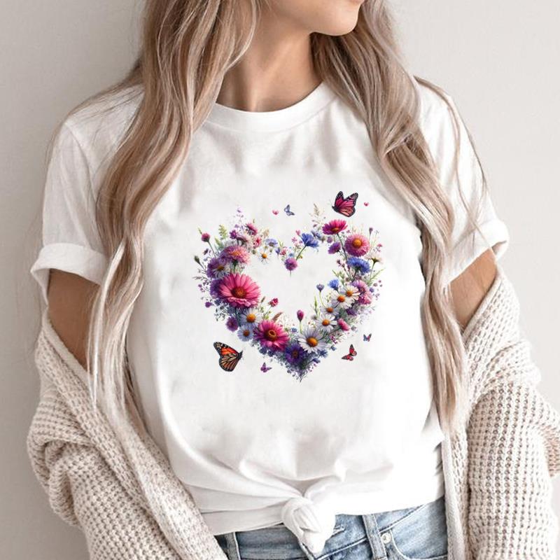 

(Asian Size) trend love style cute Short Sleeve Clothing Print Female Casual Fashion T Women s Top Graphic Tee T-shirts S