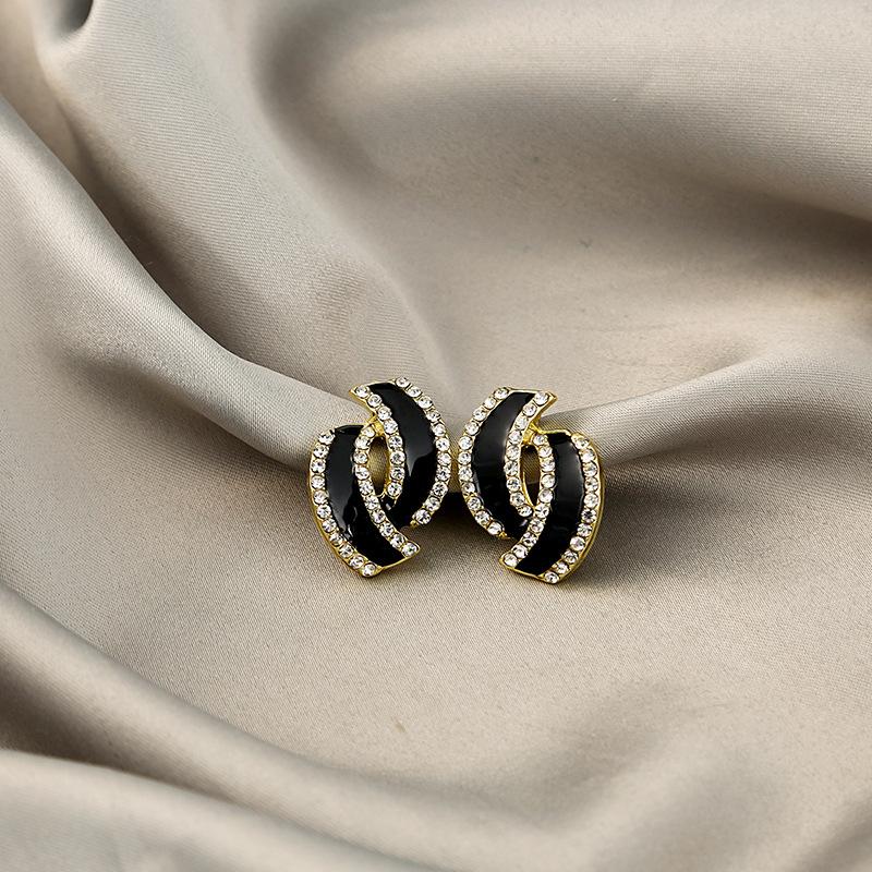 Geometric Dark Cold Wind Creative Design Stud Earrings Slightly Inlaid Zircon Luxury Temperament Dignified Earrings Earrings