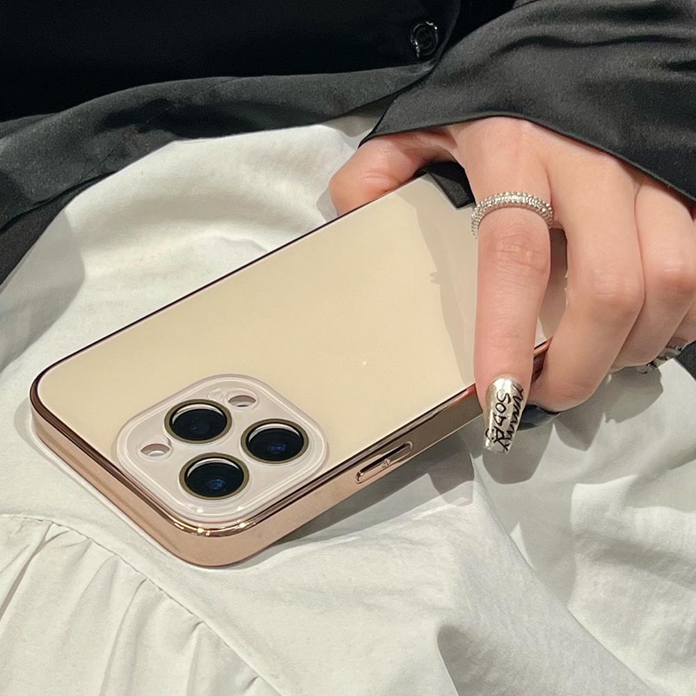 Luxury Plating Glossy Glass Phone Case For iPhone 17 15 16 Pro Max 14 13 12 11 Pro Camera Protection Shockproof Bumper Hard Cove