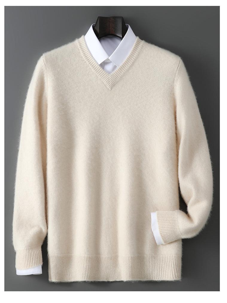 Men's 100% Pure Wool V-neck Thick Warm Business Casual Sweater