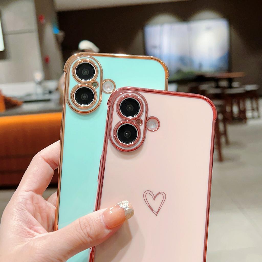 Für iPhone 16 Plus Hülle Liebesherz Muster TPU Handyhülle Galvanisierter Rand