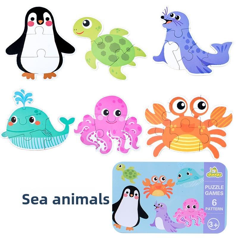 Wooden Marine Animal Puzzle Set For Toddlers Educational Toy For Kids Learning Ocean Animals