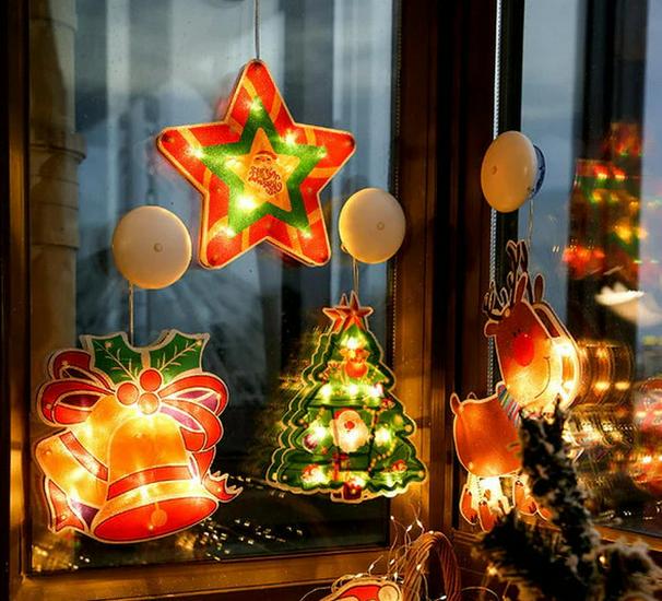 LED Christmas Suction Cup Window Lights: Indoor Decorative Hanging Festival Lights