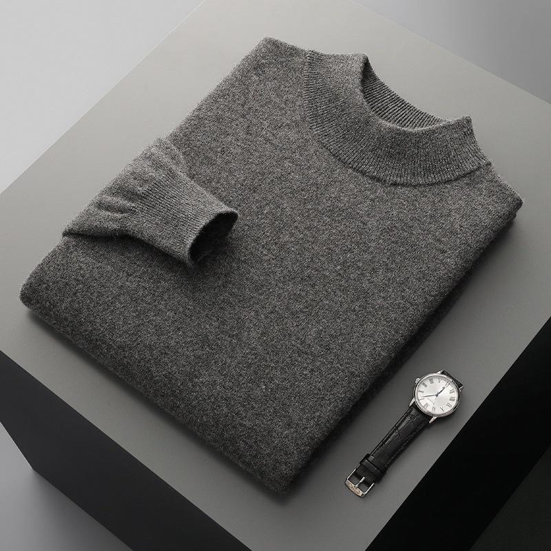 Men's Half-High Collar Wool Sweater - Thin, Warm Knitwear for Autumn/Winter