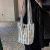 Contrasting Striped Cloth Bag, Women's 2025 New Trendy Casual Shoulder Bag, Large-capacity Bucket Bag, Class Commuter Bag
