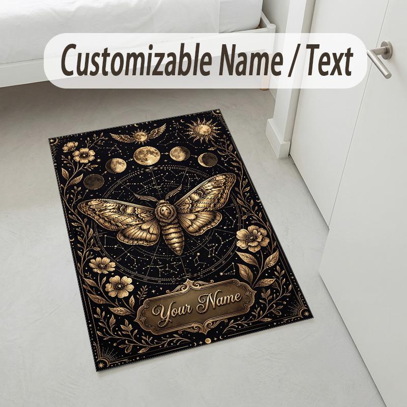Golden Mandala Theme Soft Crystal Velvet Rug Custom Name & Text Print Non Slip Floor Rug for Bedroom Living Room