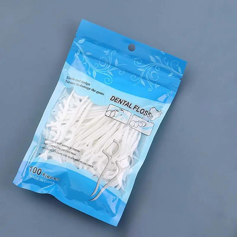 100 Stück/Los Stäbchen Zahn-Wasserstrahler Mundzahnstocher Zahnstocher ABS-Zahnseide mit tragbarem Etui Zahnseide Mundhygiene Dental