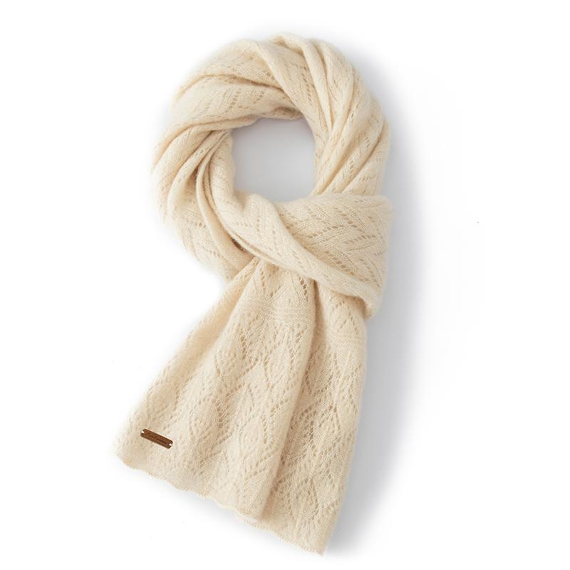 Women 100% Pure Cashmere Knit Scarf Patterned Winter Warm Soft Cozy Fashion Casual Neck Warmer Cold Weather Accessory