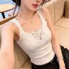Summer New Royal Sister Wind Lace Splicing Hollow Sling Vest Women's Slim Sexy Versatile Short Top