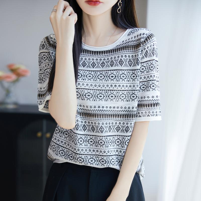 Women Knit T-shirt MODERN NEW SAGA Summer Knitted Shirt Short Sleeve Tees O-neck Pullover Knit Tops