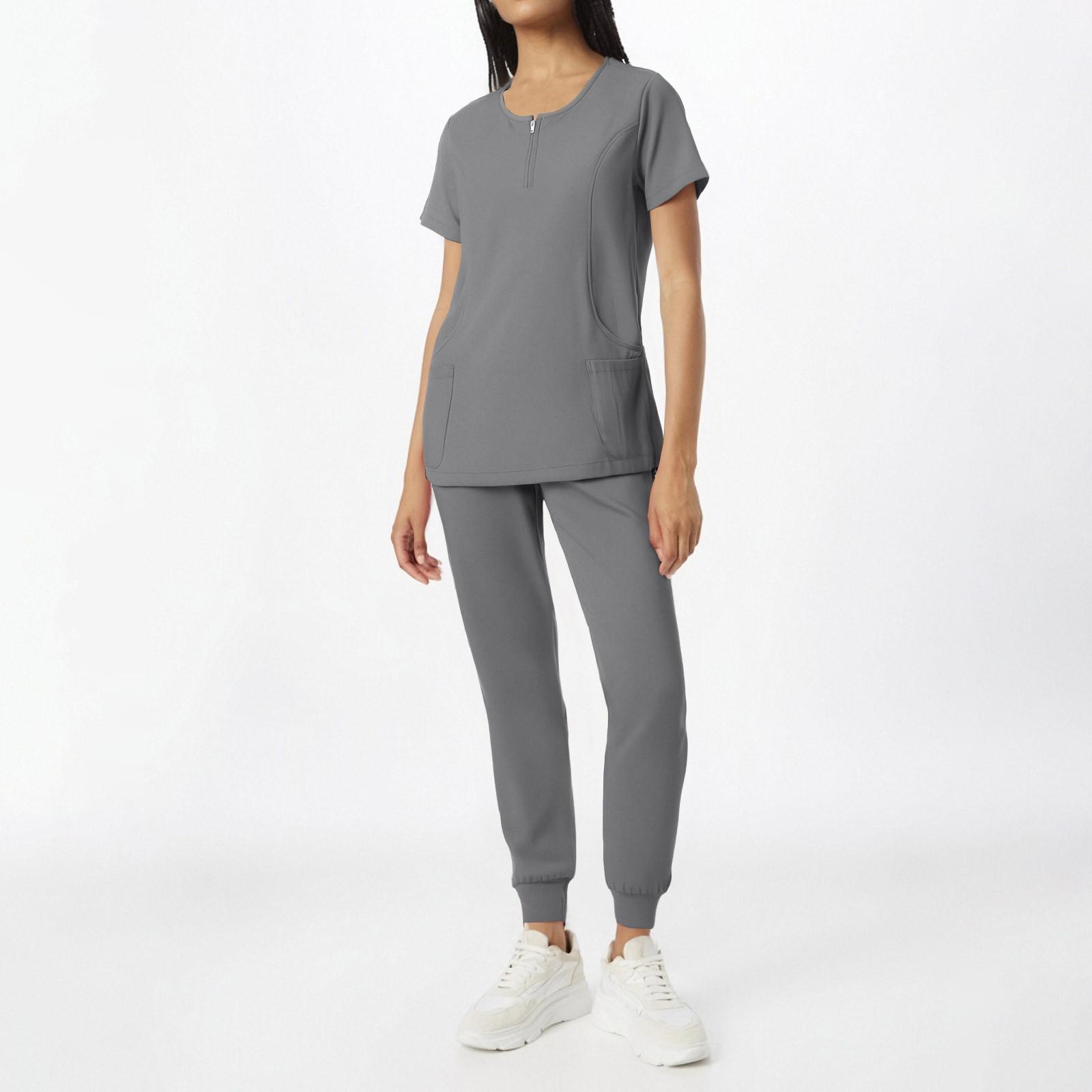 

Женский однотонный топ с короткими рукавами и круглым вырезом, карманы, брюки, рабочая одежда, комплект из двух предметов XXL