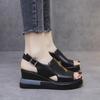 Scarpe estive con zeppa per donna sandali tinta unita punta aperta tacchi alti casual donna cinturino con fibbia sandali femminili alla moda