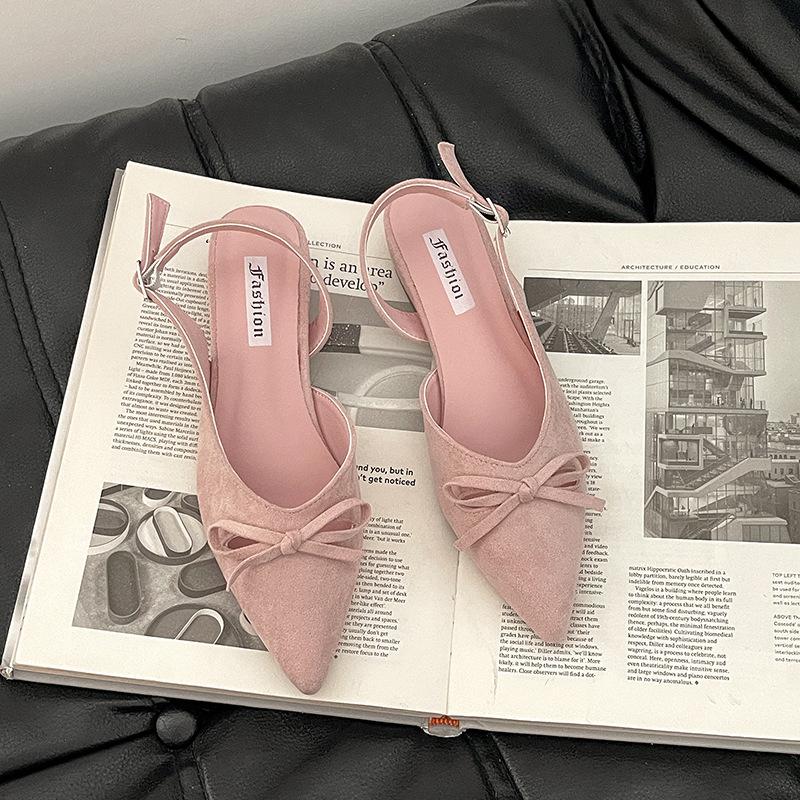 French retro exquisite pointed bow bag head sandals women's 2025 summer new temperament versatile outer wear single shoes