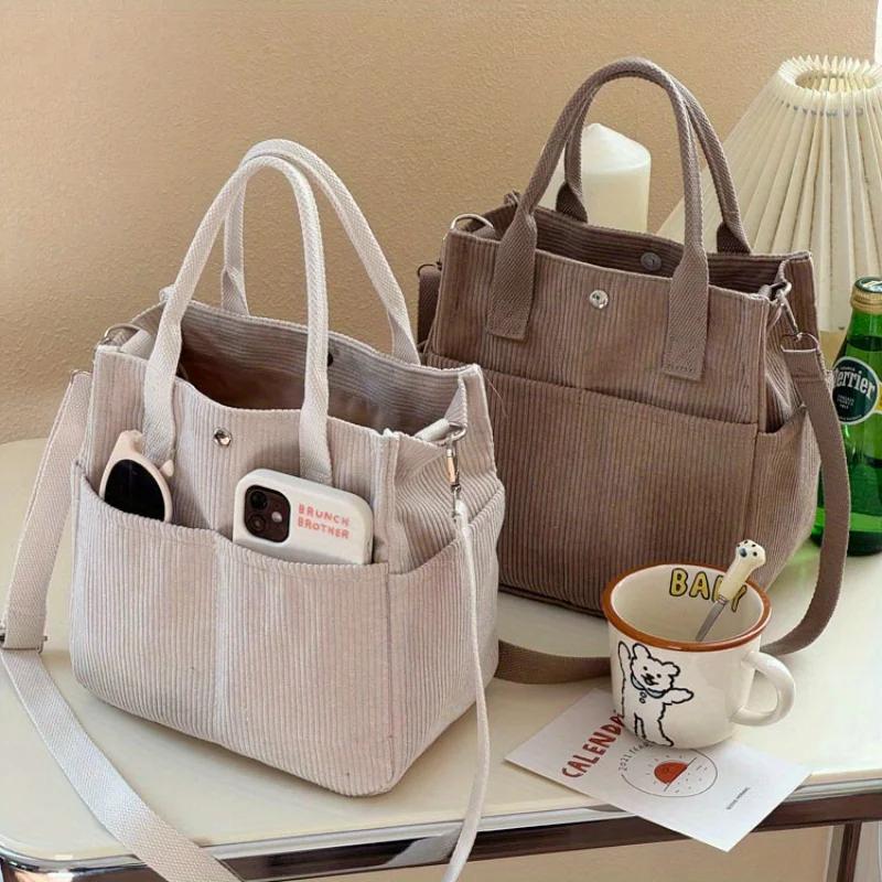 Large Capacity Corduroy Tote Bags for Work Commuting Carrying Bag College Style Student Outfit Book Shoulder Bag Shopping Bag