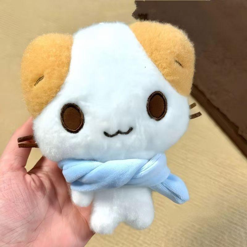 Lovely Marshmallow Cat Scarf Plush Doll Pendant Fluffy Kitten Stuffed Toy Keychain Great Gift Idea For Besties Female Friends