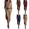 Damen einfarbiges Wildleder Temperament Knopfleiste Hemdkragen Mittellanges Kleid Mit Gürtel