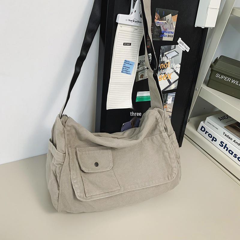 Plátěná crossbody taška v japonském stylu - Unisex ležérní jednoramenná messenger taška pro studenty