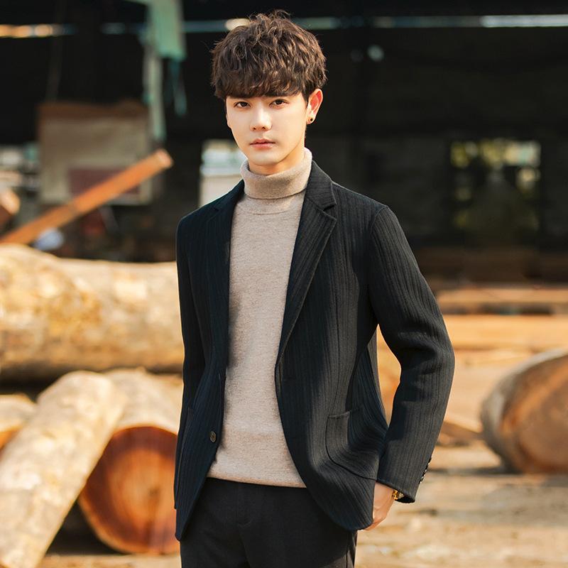 

Повседневный костюмный костюм корейской версии, облегающий, модный, деловой, высококачественный, двусторонний, шерстяной, маленький пиджак, верх L чёрный