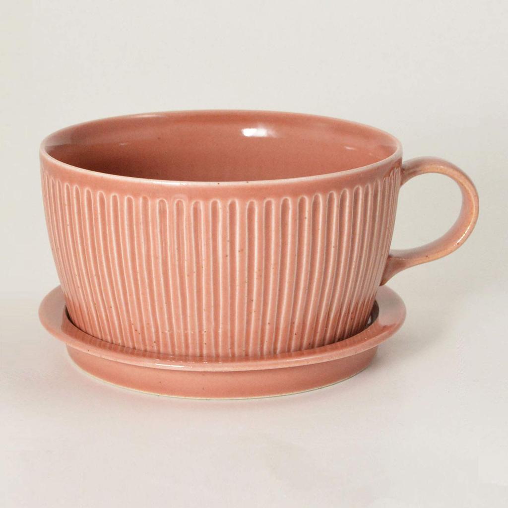 Hasami ware soup cup with red gray lid,