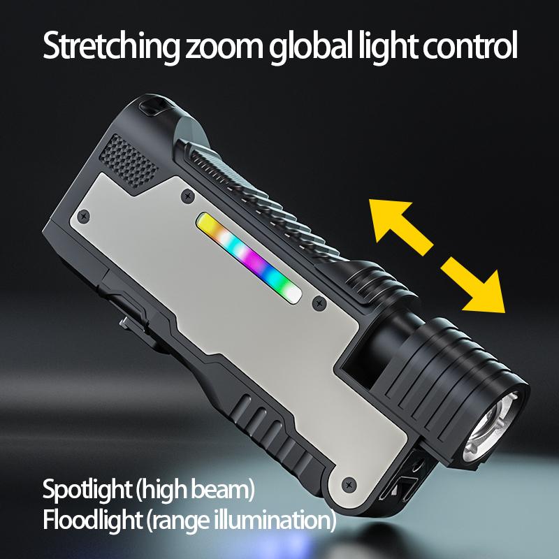 Outdoor Essential: M20 Strong light Ultimate Flashlight,3-Light Source Flashlight with Magnetic Base,Articulating Side Light,Type-C Fast Charge