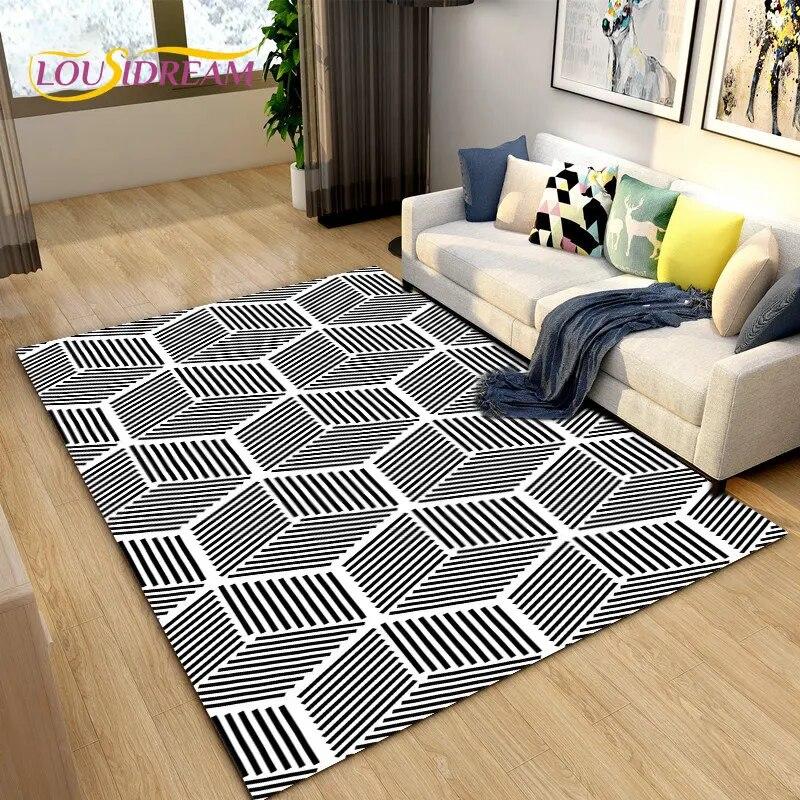 3D Geometric Lattice Pattern Area Rug,Carpet Rug for Living Room Bedroom Sofa Decoration,Kitchen Bath Doormat Non-slip Floor Mat
