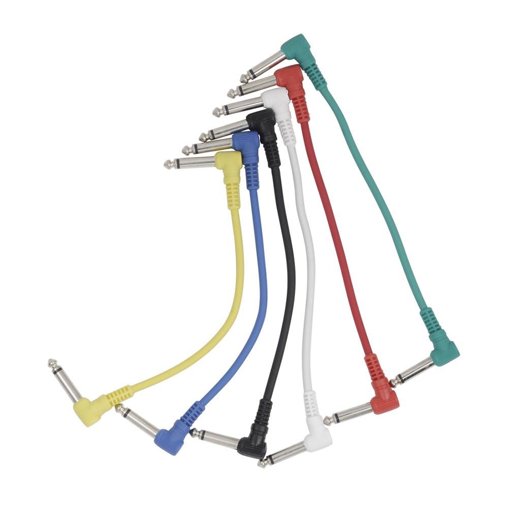 Colorful Guitar Effect Pedal Cables Instrument Audio Leads Patch Cord 21cm Length 1/4 Inch Right Angle TS Plug 6pcs/pack