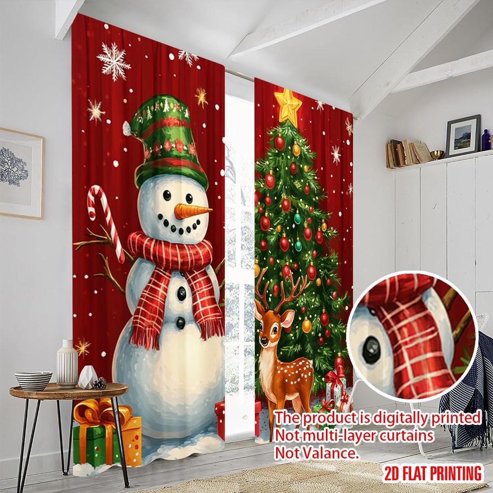 2 Stück, 2D-Flachdruck Vorhänge Digitaldruck Weihnachtsbaum Schneemann Hirsch Feiertag (2) Vielseitig 100% Polyester (ohne Stange)