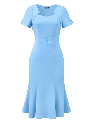 Allegra K Vintage Dress, Work Dress, Cocktail Dress, 1950s Mermaid Sheath Midi Dress, Women's, Light Blue, Size M