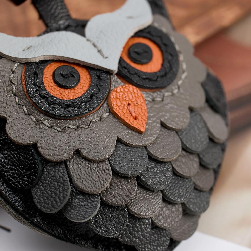 Genuine Leather Handmade Owl Bag Charm Pendant,Sheepskin Keyring Hanging Ornament,Backpack Handbag Schoolbag Purse Decoration