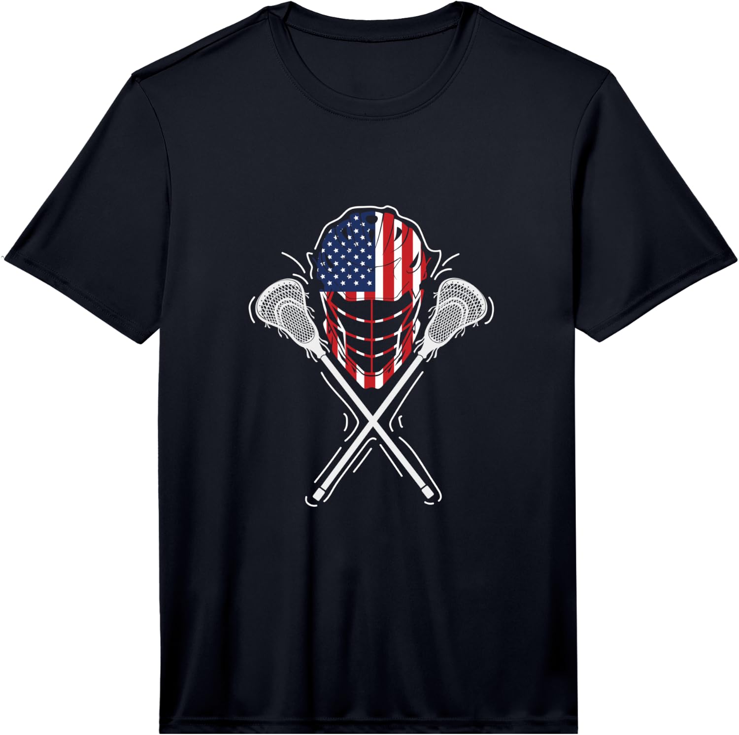 Lacrosse Helmet Crossed Sticks America Flag Gift Performance Unisex T-Shirt XL