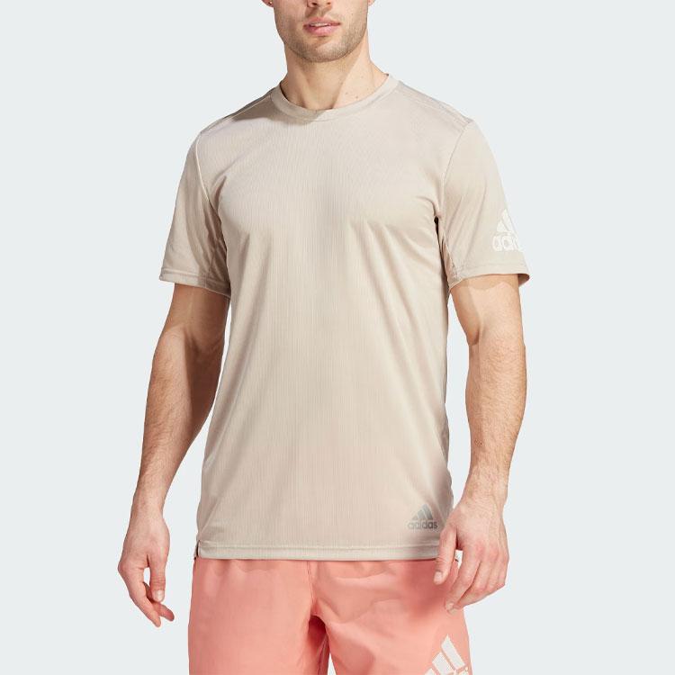 Adidas Run It Tee Letter Logo Print Crew Neck Short Sleeve T-Shirt Men Tops Beige IJ6833