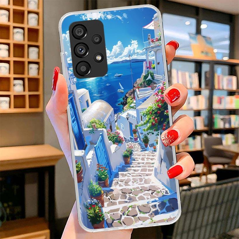 Greece In Summer Santorini Phone Case For Samsung Galaxy A12 A22 A32 A52 A72 A02S Phone Case Note 20 Ultra 10 S10 Plus A51 A71 A