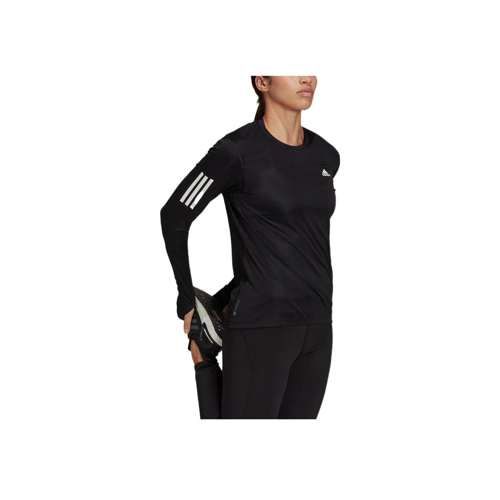 Adidas Over The Run Long Sleeve Tee With Classic Three Stripes And Thumbhole Women Tops Black H59272