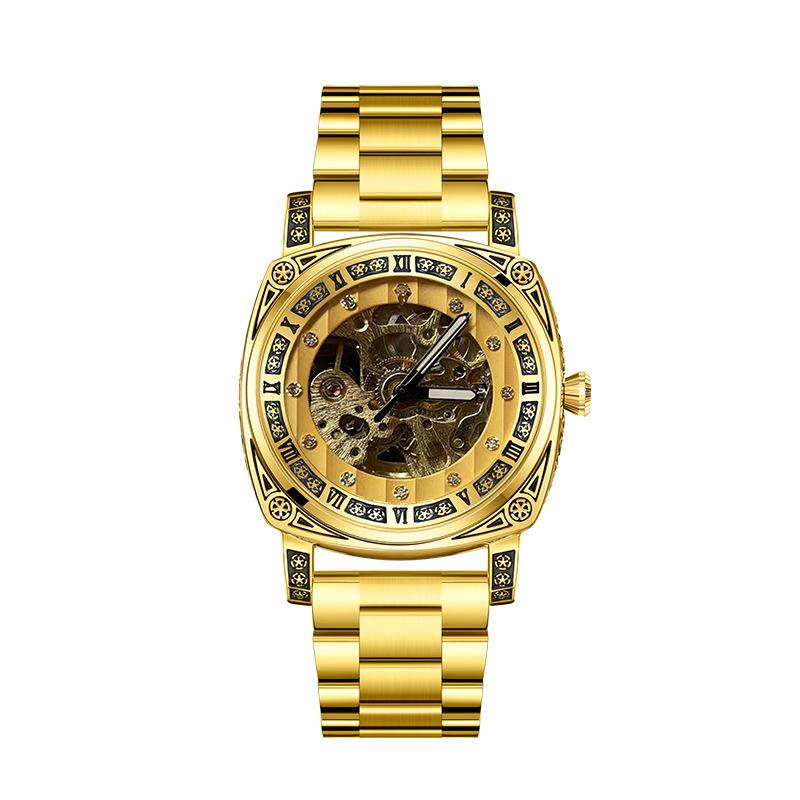 Fully Automatic Mechanical Tide Watch Fashion Engraved Diamond-Encrusted Steel Belt Belt Luminous Waterproof Men'S And Women'S Watch