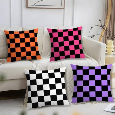 Classic Checkered Square Pillow Case Short Plush Print Cushion Cover Square Throw Pillow Covers Sofa Home Decor