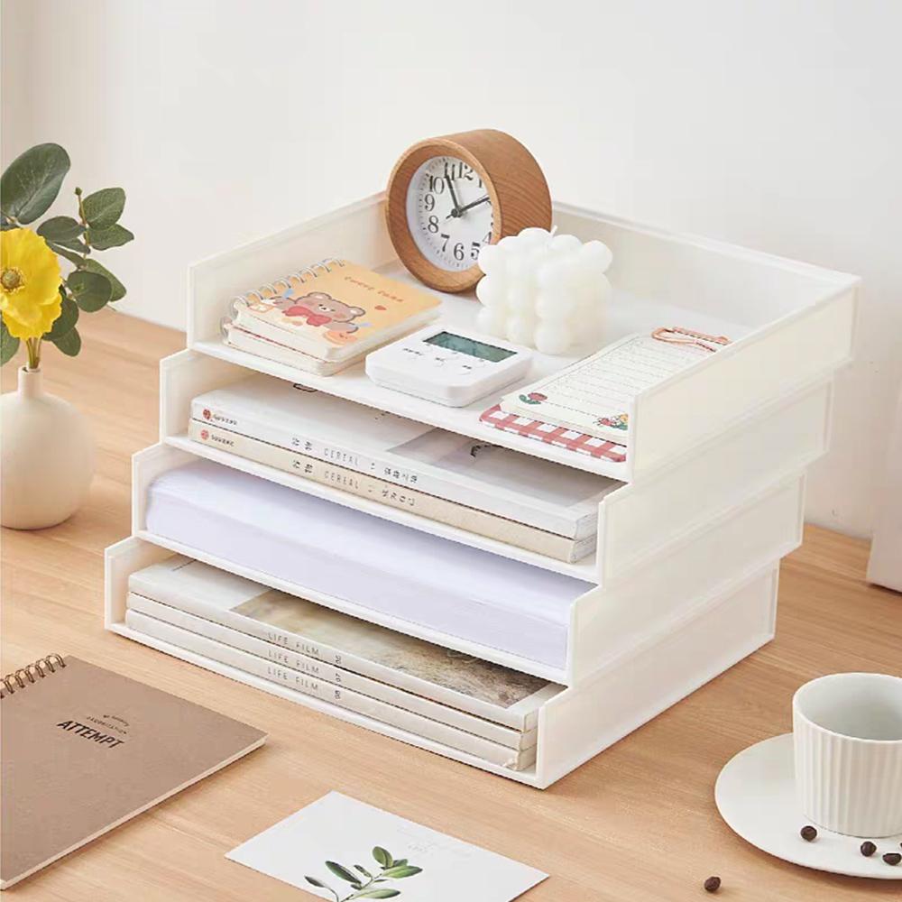 Storage Box Multi-use Simple Style Sturdy Storage Box Stackable Desktop File Document Tray Organizer Horizontal A4 Size File