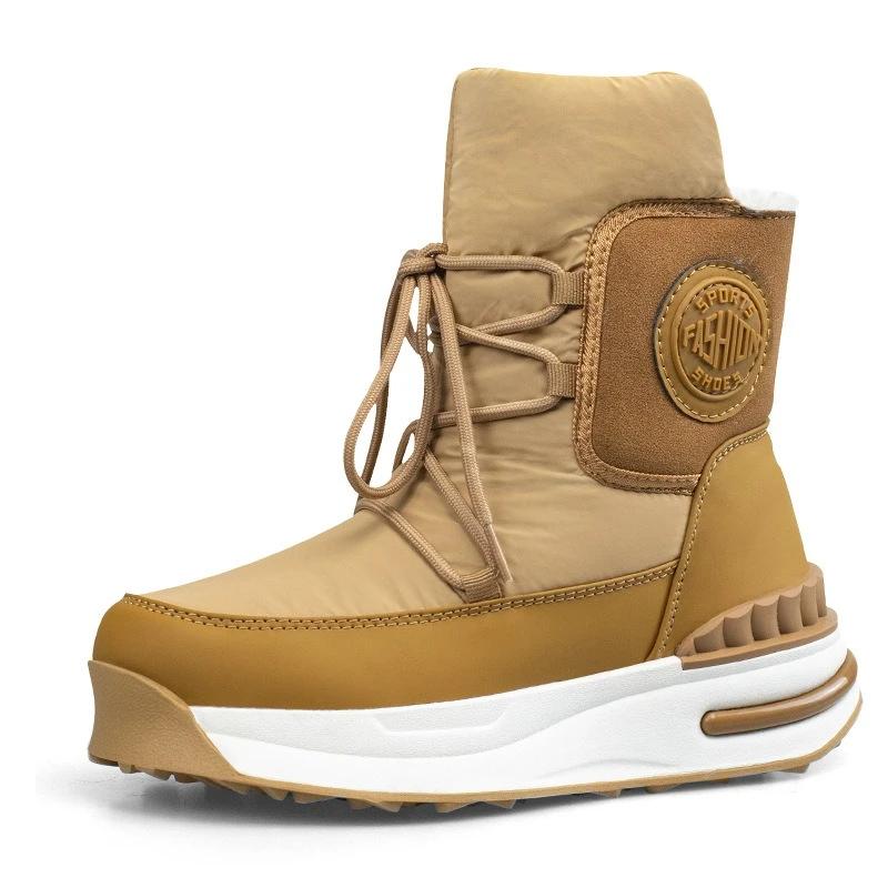 

Fashion High Quality Fluffy Warm Platform Snow Boot Women Fashion Lace Up Design Brand Snow Boot Cozy Anti-slip Waterproof Mid-calf Boot 41 хаки