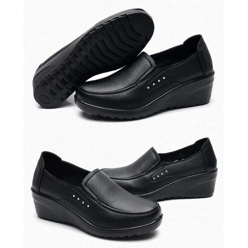 Damenschuhe Leichte Weiche Lederschuhe Bequeme Slipper Loafer Keilabsatz Plateau Schuh Damen Lässige Einzelne Schuhe Damen Loafer
