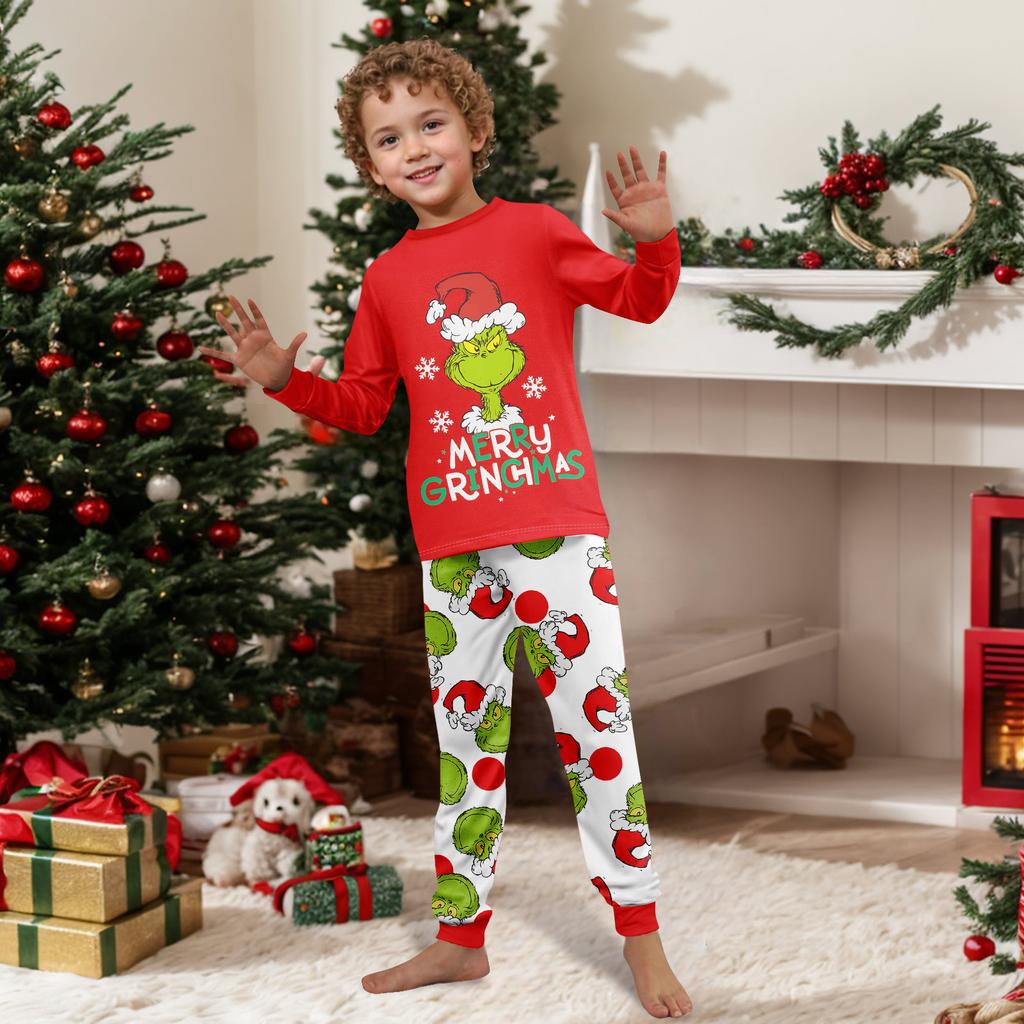 Print Cute Family Set Pajamas, Home Clothes, Family Set Long Sleeve Top Pants Set