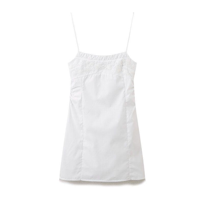 Fashion Style 2024 Spring New Arrival Women's Sling Temperament Wild Poplin Embroider Dress Short Skirt 0881322
