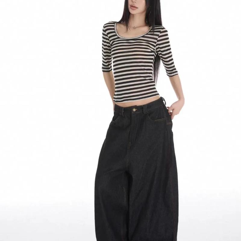 Women Striped U Neck Half Sleeve Slim Fit T Shirt